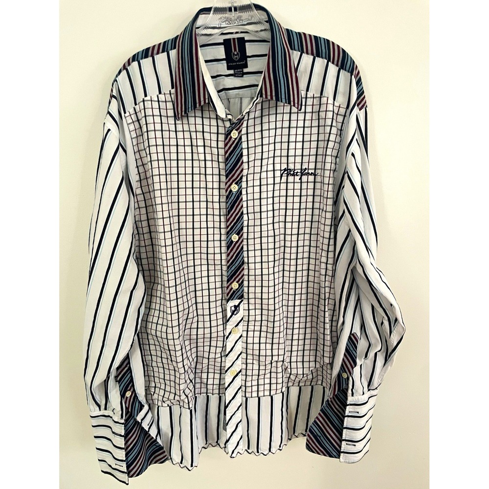 VTG Phat Farm Patchwork Button Up Shirt Mens XXL Stripe Plaid Y2K Hip Hop